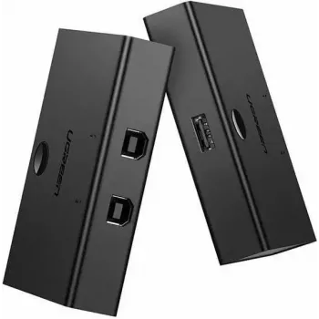USB daliklis UGREEN UGR423 2x1 juodas – 2 kompiuteriai prie 1 USB įrenginio, mygtuku