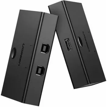 USB daliklis UGREEN UGR423 2x1 juodas – 2 kompiuteriai prie 1 USB įrenginio, mygtuku