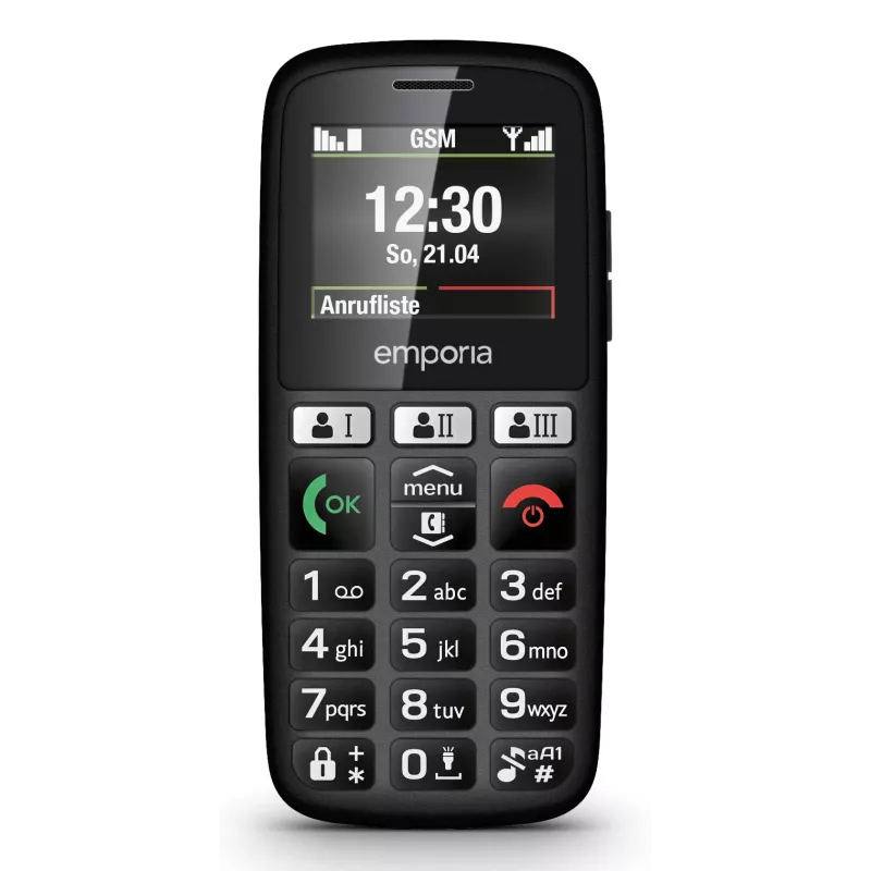 Emporia emporiaHAPPY – paprastas mobilus telefonas, 4.6 cm (1.81 inch) ekranas, 70 g, juodas