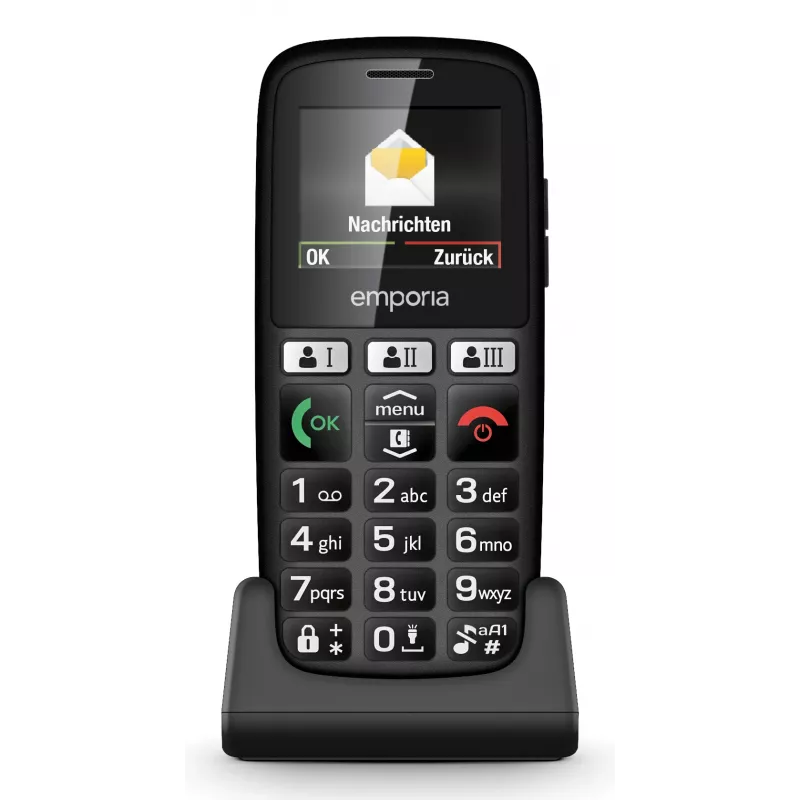 Emporia emporiaHAPPY – paprastas mobilus telefonas, 4.6 cm (1.81 inch) ekranas, 70 g, juodas