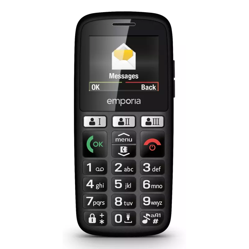 Emporia emporiaHAPPY – paprastas mobilus telefonas, 4.6 cm (1.81 inch) ekranas, 70 g, juodas