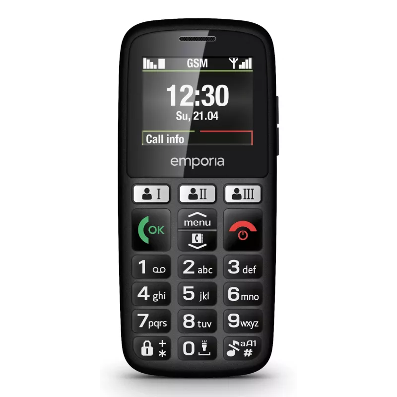 Emporia emporiaHAPPY – paprastas mobilus telefonas, 4.6 cm (1.81 inch) ekranas, 70 g, juodas