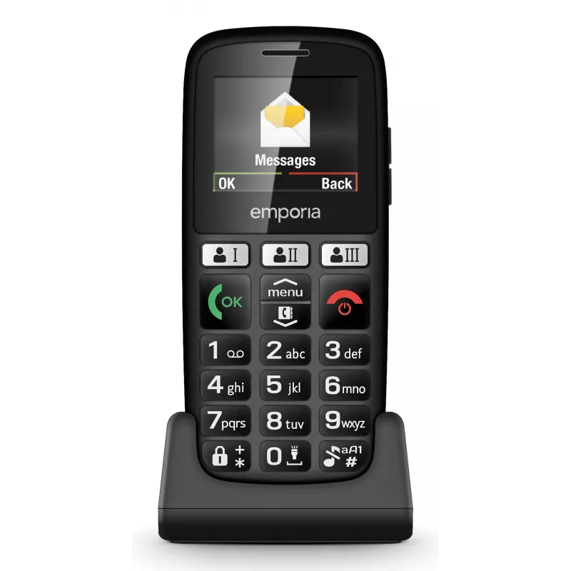 Emporia emporiaHAPPY – paprastas mobilus telefonas, 4.6 cm (1.81 inch) ekranas, 70 g, juodas
