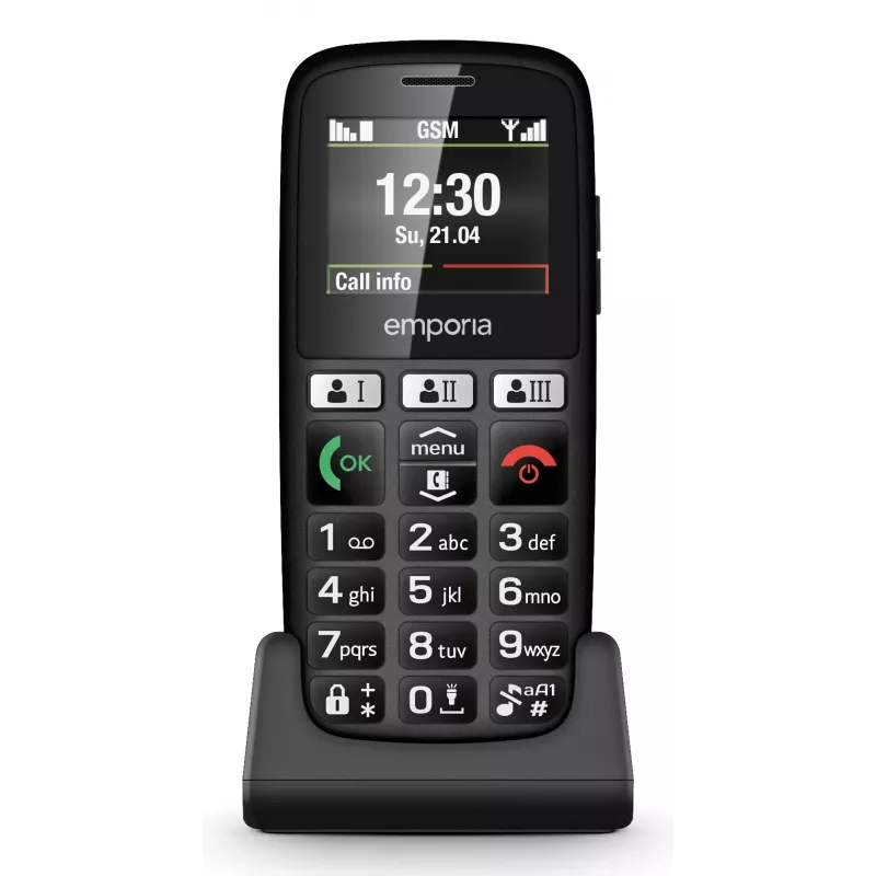 Emporia emporiaHAPPY – paprastas mobilus telefonas, 4.6 cm (1.81 inch) ekranas, 70 g, juodas