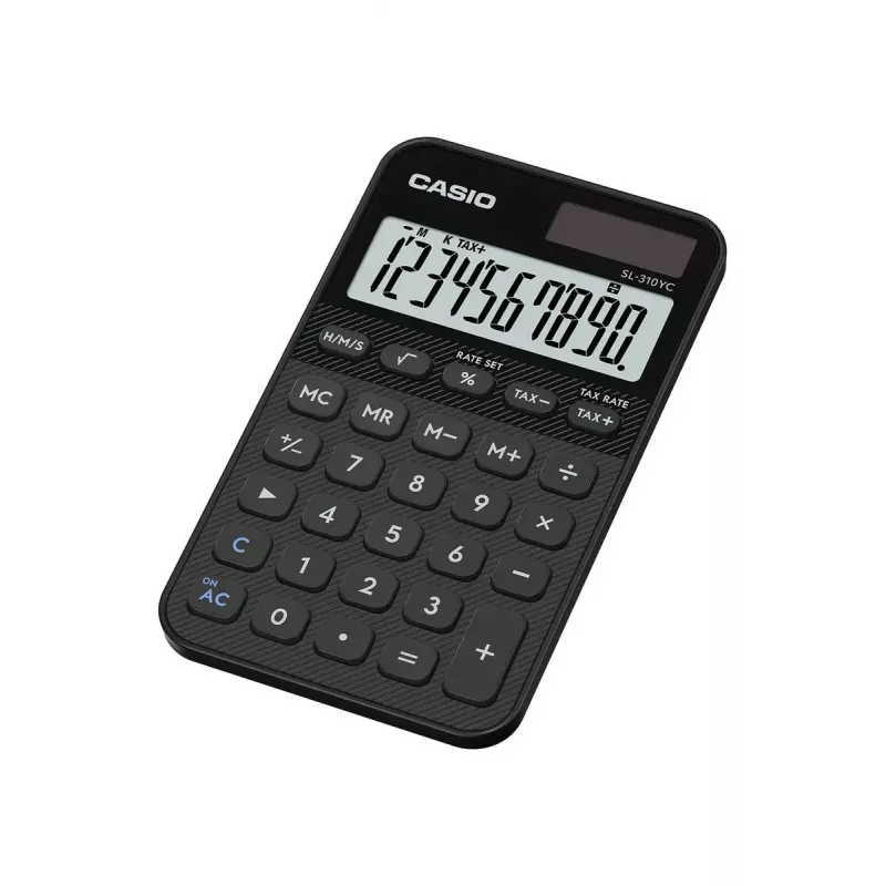 Skaičiuotuvas CASIO SL-310YC kišeninis pagrindinis, 10 skaitmenų, baterija ir saulės elementas, mokesčių ir pelno funkcijos, juodas
