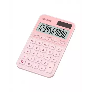 Kišeninis pagrindinis skaičiuotuvas CASIO SL-310YC – 10 skaitmenų, baterija/saulė, mokesčių ir pelno funkcijos, šviesiai rožinis