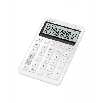 Stalinis skaičiuotuvas CASIO MS-200DQ 12 skaitmenų, baterija/saulė, mokesčių ir pelno funkcijos, baltas