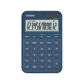 Stalinis skaičiuotuvas CASIO MS-20YC – 12 skaitmenų, mokesčių ir pelno funkcijos, baterija/saulė, tamsiai mėlynas