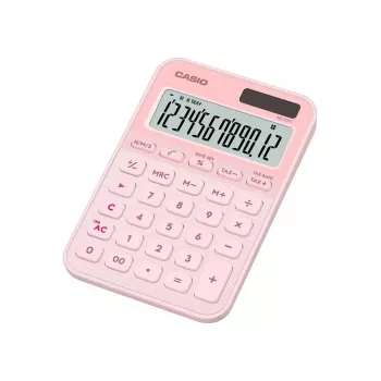 Stalinis skaičiuotuvas CASIO MS-20YC – 12 skaitmenų, mokesčių ir pelno funkcijos, baterija/saulės, šviesiai rožinis