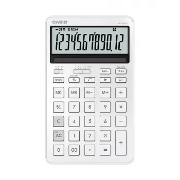 Stalinis skaičiuotuvas CASIO JW-200DQ 12 skaitmenų, baterija/saulė, mokesčių ir pelno funkcijos, baltas