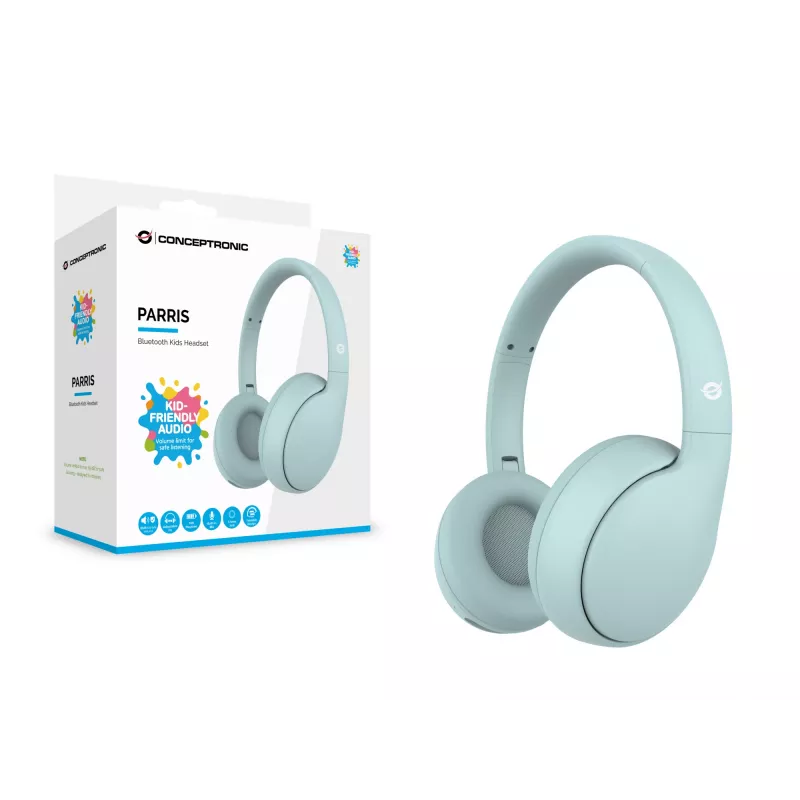 Ausinės vaikams CONCEPTRONIC PARRIS04B – Bluetooth ir laidinės, ausinės, 20–20 000 Hz, 170 g, šviesiai mėlyna