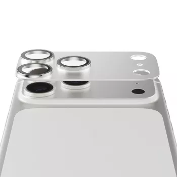 Apsauginis kameros dangtelis PanzerGlass Fender, skirtas iPhone 17 Pro, sidabrinis, silikoninis, atsparus įbrėžimams ir smūgiams