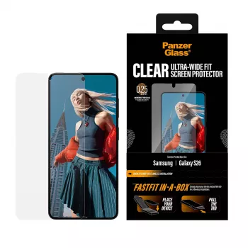Apsauginis stiklas PanzerGlass Samsung New Galaxy S 2026 — Ultra-Wide Fit, PET+silikonas, FASTFIT