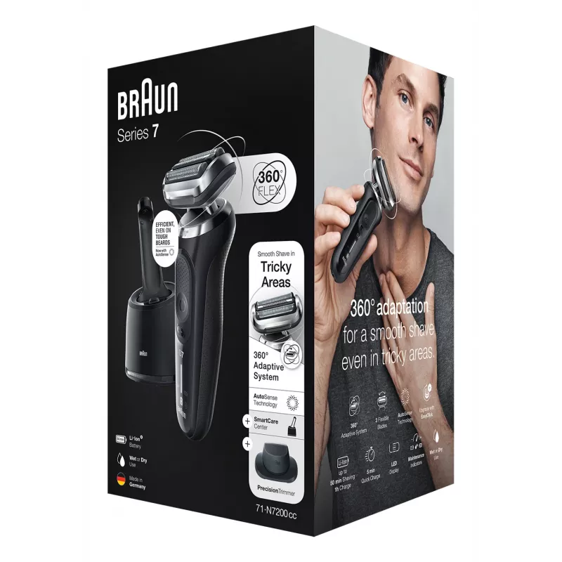 Braun Series 7 71-N7200cc skustuvas su folija juodas