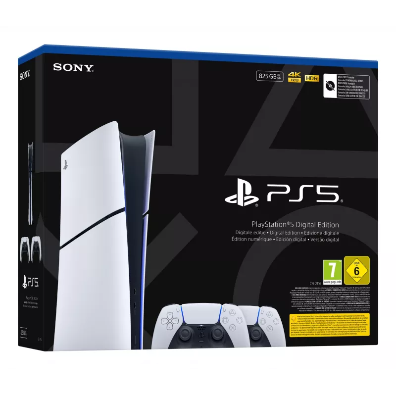 Žaidimų konsolė Sony PlayStation 5 Slim Digital 825 GB SSD, Wi‑Fi, Bluetooth, HDMI 2.1, balta/juoda