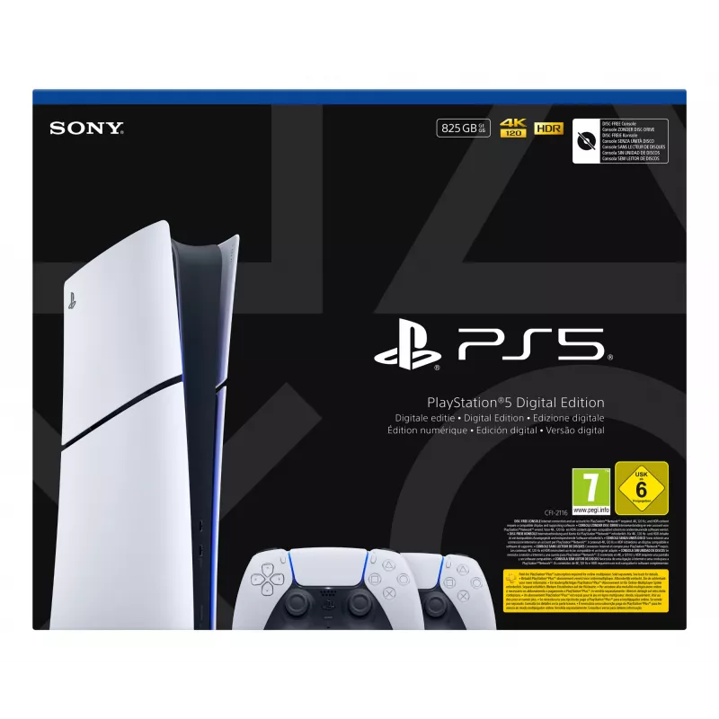 Žaidimų konsolė Sony PlayStation 5 Slim Digital 825 GB SSD, Wi‑Fi, Bluetooth, HDMI 2.1, balta/juoda