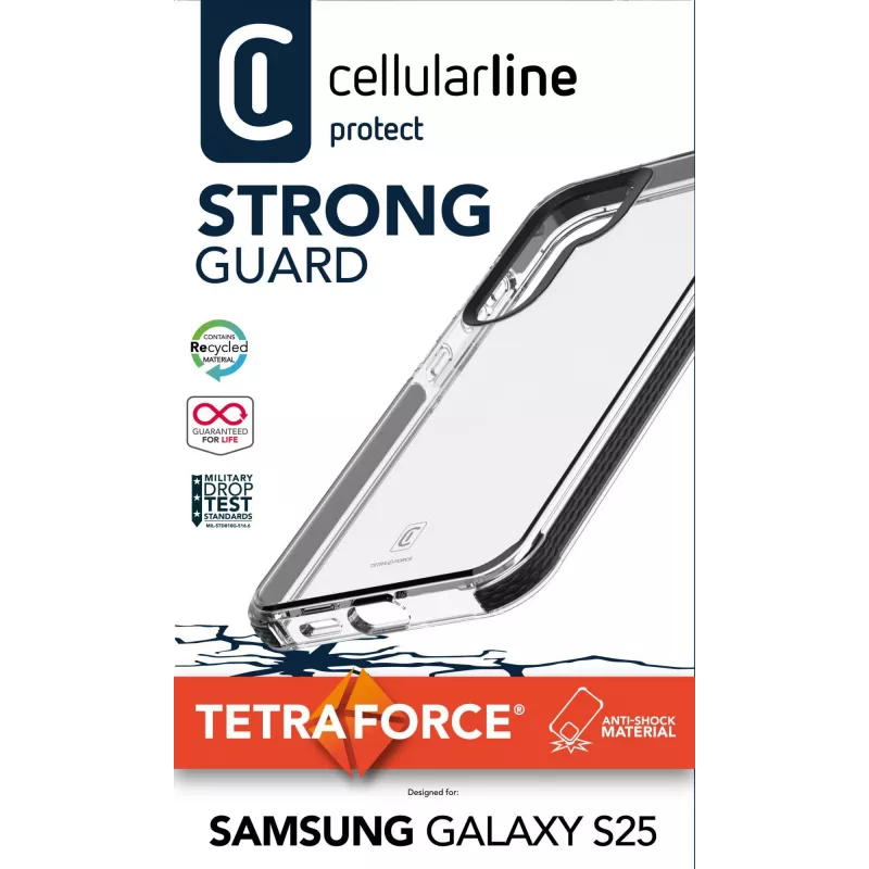Cellularline Tetra Force Strong Guard dėklas Samsung Galaxy S25 Ultra – apsauginis, atsparus smūgiams lankstus dėklas su integruota Microban® antibakterine technologija