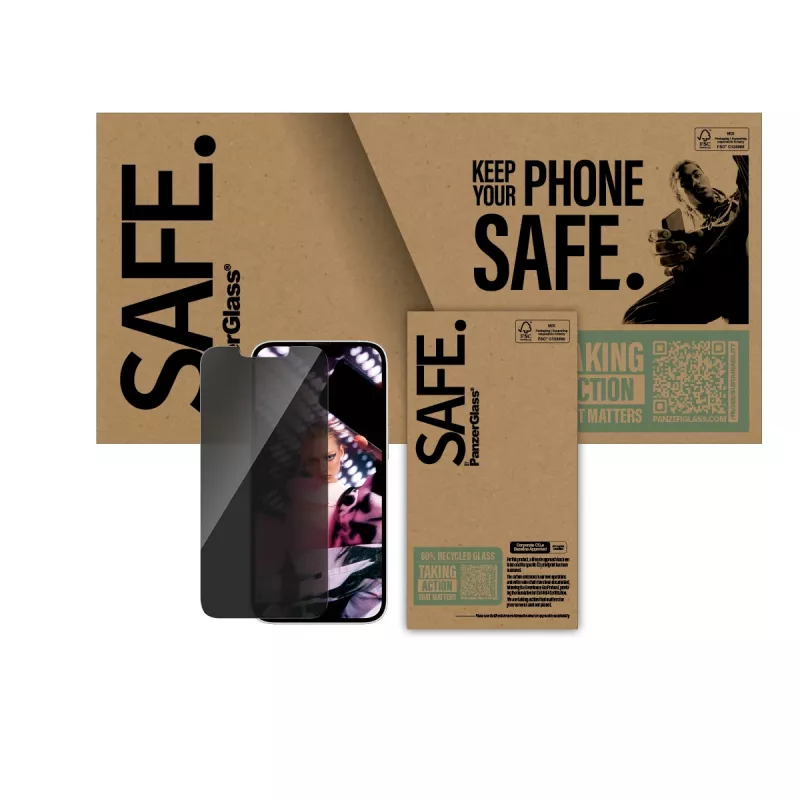 PanzerGlass SAFE. by® Privatumo ekrano apsauga iPhone 17e | 16e | 14 | 13 | 13 Pro | Ultra-Wide Fit