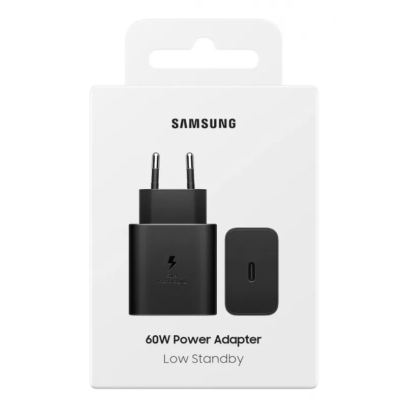 Samsung EP-T6010NBEGWW 60 W kroviklis nešiojamam kompiuteriui, išmaniajam telefonui, planšetei, juodas, AC greitasis krovimas, vidaus naudojimui