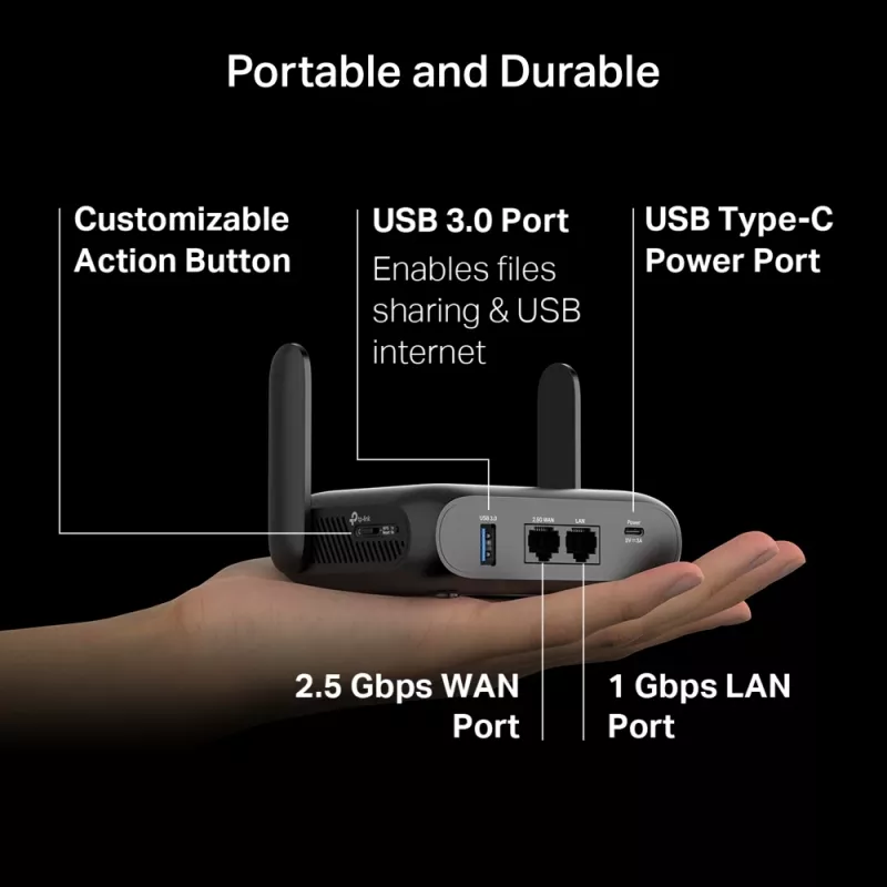 TP-Link BE3600 belaidis maršrutizatorius Wi-Fi 7, 2.5 Gigabit Ethernet, dviejų juostų (2,4 GHz / 5 GHz), juodas