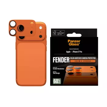 PanzerGlass Fender kameros apsauga iPhone 17 Pro – silikoninė, Cosmic Orange, atspari įbrėžimams ir smūgiams
