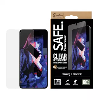 Apsauginis stiklas PanzerGlass SAFE by Samsung New Galaxy S 2026 – Ultra-Wide Fit, PET+silikonas, permatomas