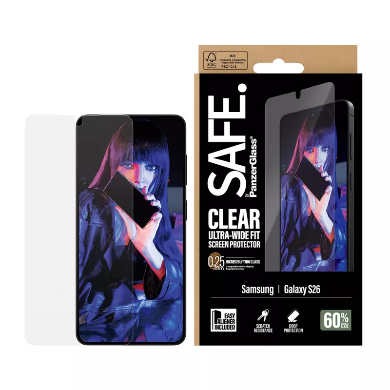 Apsauginis stiklas PanzerGlass SAFE by Samsung New Galaxy S 2026 – Ultra-Wide Fit, PET+silikonas, permatomas