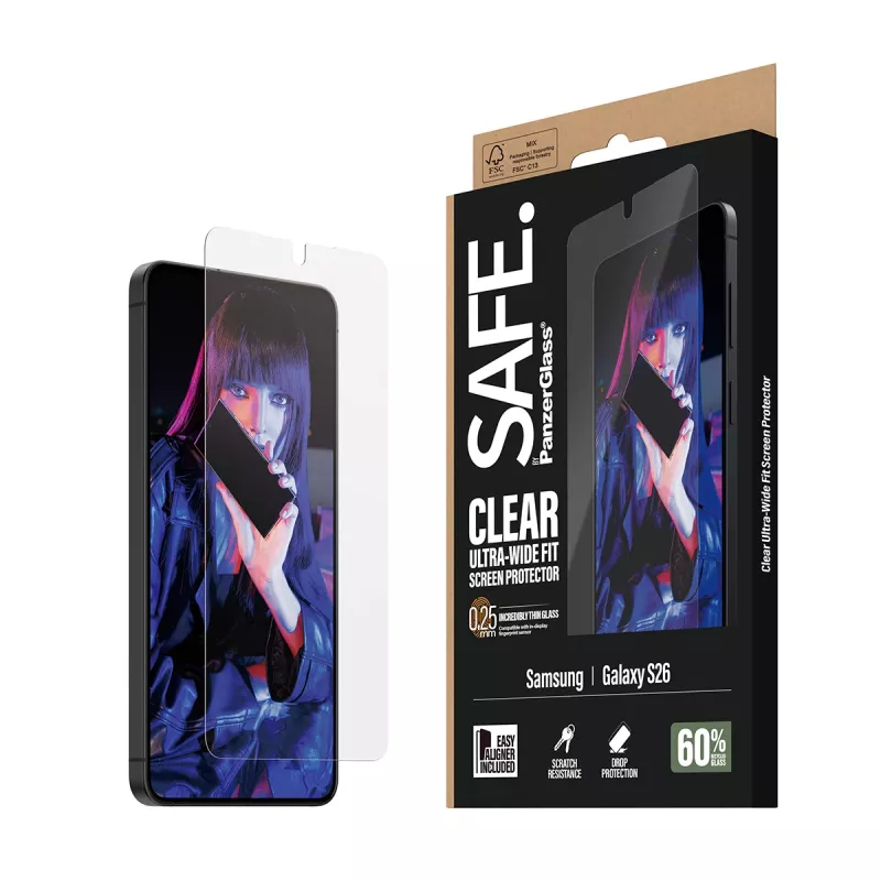 Apsauginis stiklas PanzerGlass SAFE by Samsung New Galaxy S 2026 – Ultra-Wide Fit, PET+silikonas, permatomas