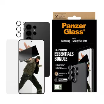 Apsauginių stiklų rinkinys PanzerGlass Hoops 2-in-1, skirta Samsung Galaxy S26 Ultra – grūdintas stiklas + PET, skaidrus, itin platus