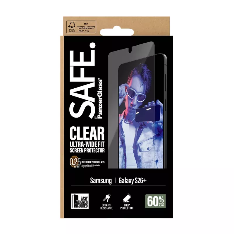 PanzerGlass SAFE. by ® Ekrano apsauga Samsung New Galaxy S 2026 Plus | Ultra-Wide Fit su EasyAligner