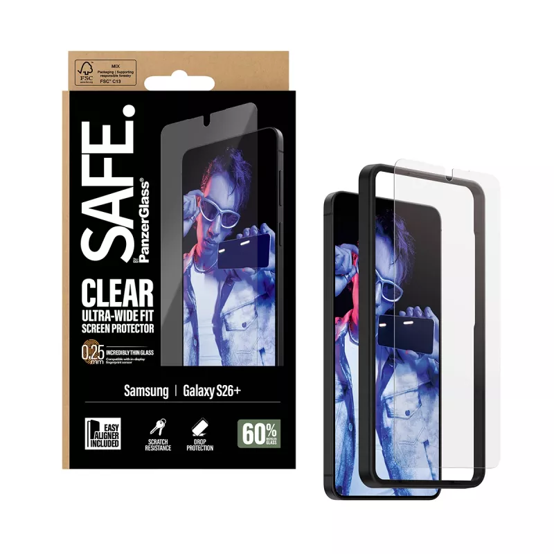 PanzerGlass SAFE. by ® Ekrano apsauga Samsung New Galaxy S 2026 Plus | Ultra-Wide Fit su EasyAligner
