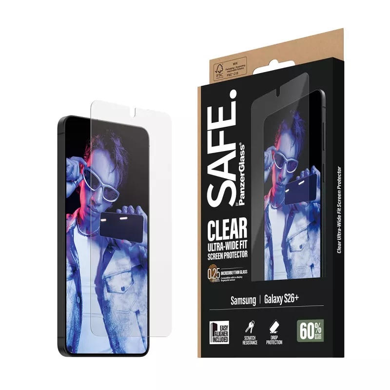 PanzerGlass SAFE. by ® Ekrano apsauga Samsung New Galaxy S 2026 Plus | Ultra-Wide Fit su EasyAligner