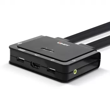Lindy 2 prievadų HDMI 18G, USB Type C, USB 2.0 ir garso kabelinis KVM jungiklis
