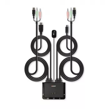 Lindy 2 prievadų HDMI 18G, USB Type C, USB 2.0 ir garso kabelinis KVM jungiklis