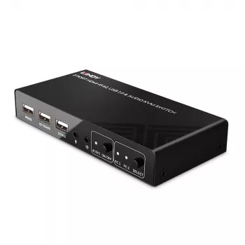 Lindy 2 prievadų HDMI 4K60, USB 2.0 ir garso KVM jungiklis