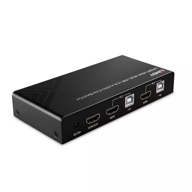Lindy 2 prievadų HDMI 4K60, USB 2.0 ir garso KVM jungiklis