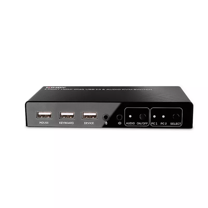 Lindy 2 prievadų HDMI 4K60, USB 2.0 ir garso KVM jungiklis