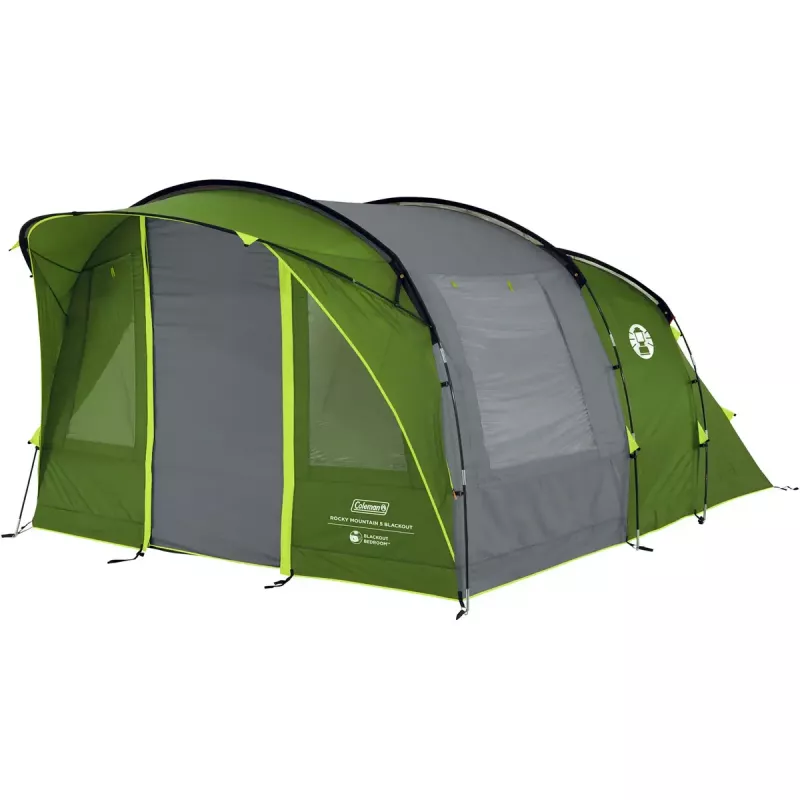 Palapinė COLEMAN Rocky Mountain 5 BlackOut Green/Grey – 2025 m. modelis, tunelinė šeimyninė palapinė 5 asmenims