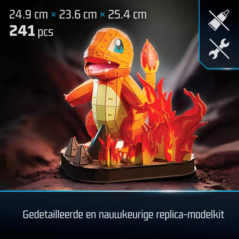 4D Build Pokémon Charmander 3D modelio rinkinys – Kanto pirmųjų partnerių kolekcija, 241 detalė, nuo 12 metų