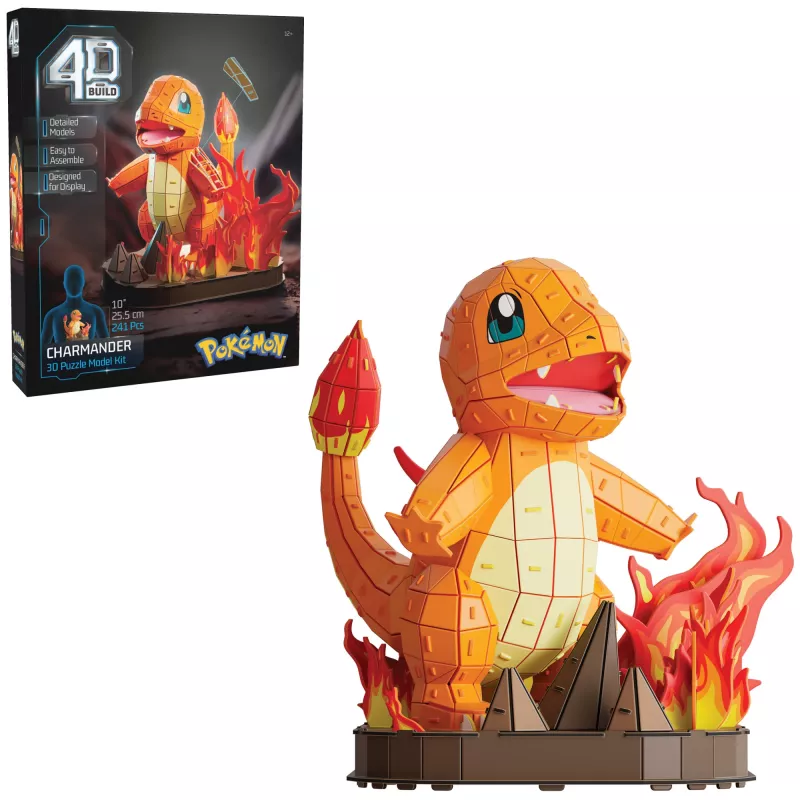 4D Build Pokémon Charmander 3D modelio rinkinys – Kanto pirmųjų partnerių kolekcija, 241 detalė, nuo 12 metų