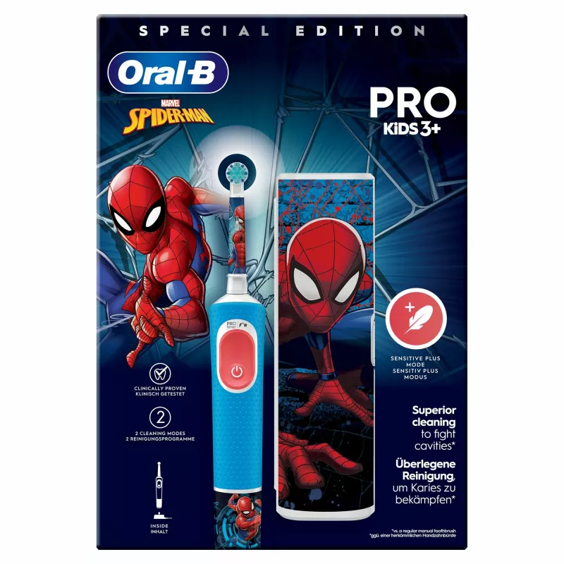Oral-B Vitality Pro Kids Spiderman besisukantis-osciliuojantis vaikiškas dantų šepetėlis Mėlyna, Raudona