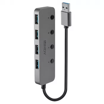 Lindy 4 Portų USB 3.0 Hub su Įjungimo / Išjungimo Mygtukais