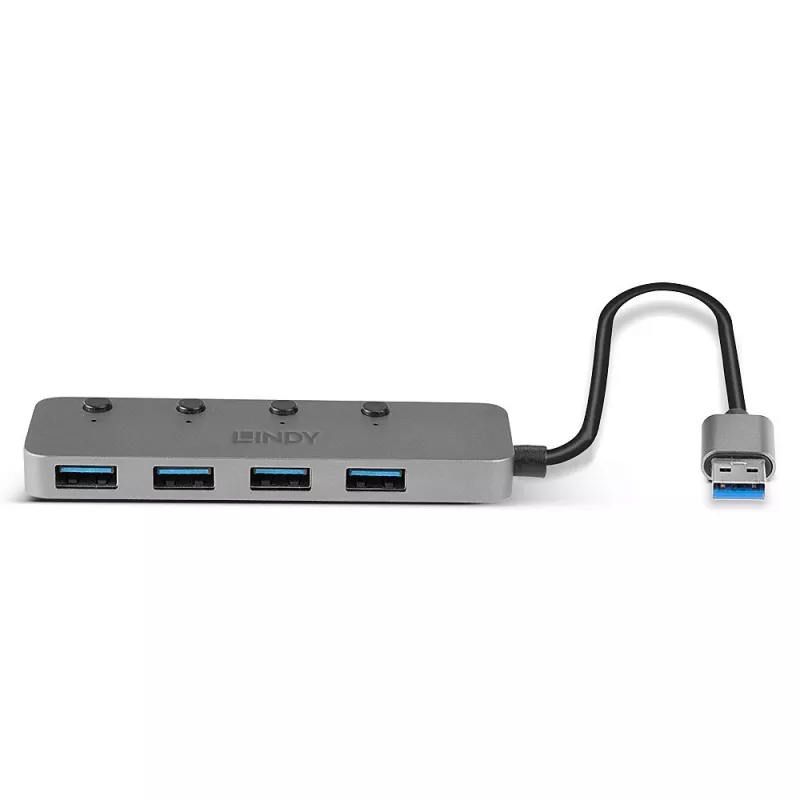 Lindy 4 Portų USB 3.0 Hub su Įjungimo / Išjungimo Mygtukais