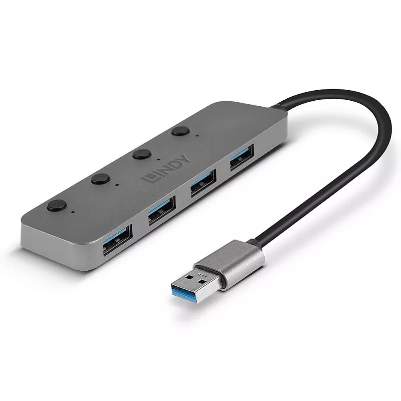 Lindy 4 Portų USB 3.0 Hub su Įjungimo / Išjungimo Mygtukais