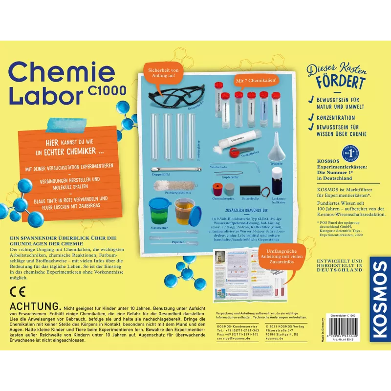 Kosmos Chemielabor C1000 chemijos eksperimentų rinkinys, 10 m.