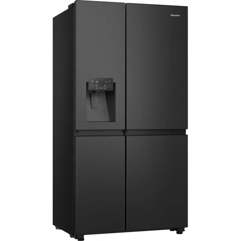 Šaldytuvas Hisense Side by Side RS818N4TFE, laisvai pastatomas, amerikietiškos durys, juodas, su lietimu ir LED ekranu duryse