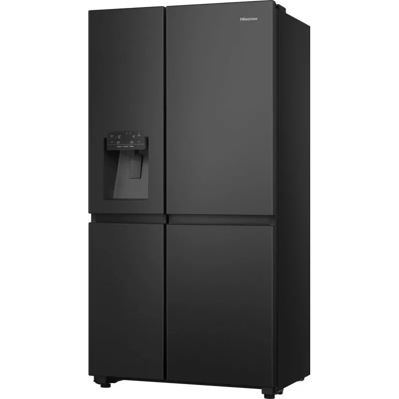 Šaldytuvas Hisense Side by Side RS818N4TFE, laisvai pastatomas, amerikietiškos durys, juodas, su lietimu ir LED ekranu duryse