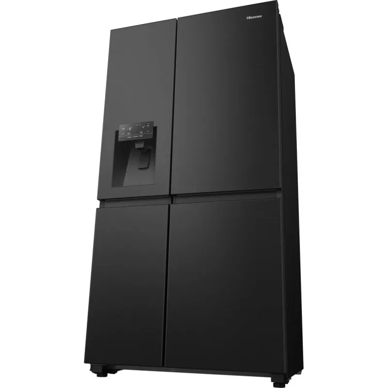 Šaldytuvas Hisense Side by Side RS818N4TFE, laisvai pastatomas, amerikietiškos durys, juodas, su lietimu ir LED ekranu duryse