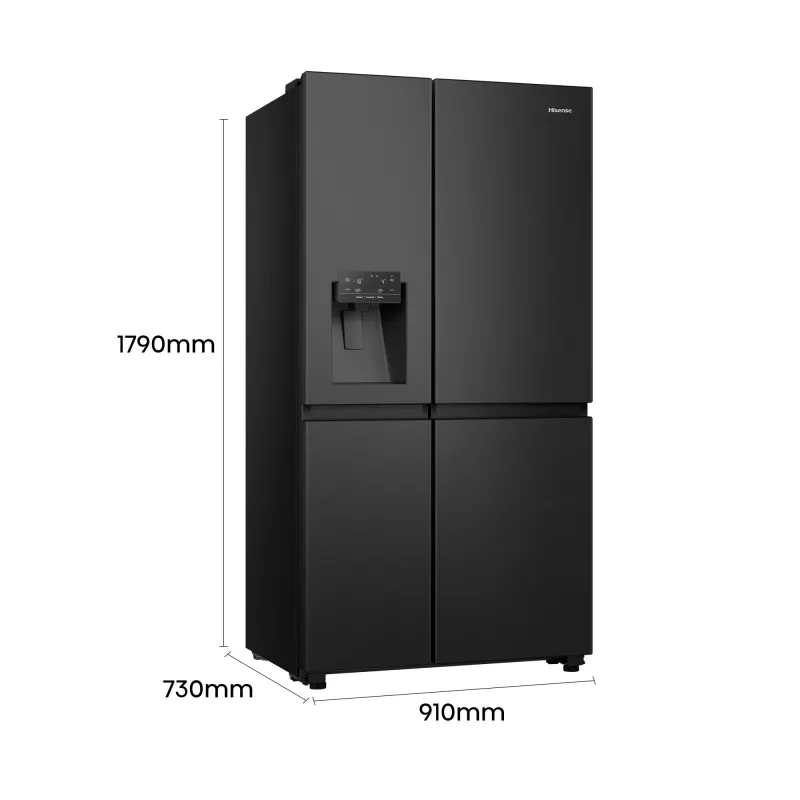 Šaldytuvas Hisense Side by Side RS818N4TFE, laisvai pastatomas, amerikietiškos durys, juodas, su lietimu ir LED ekranu duryse