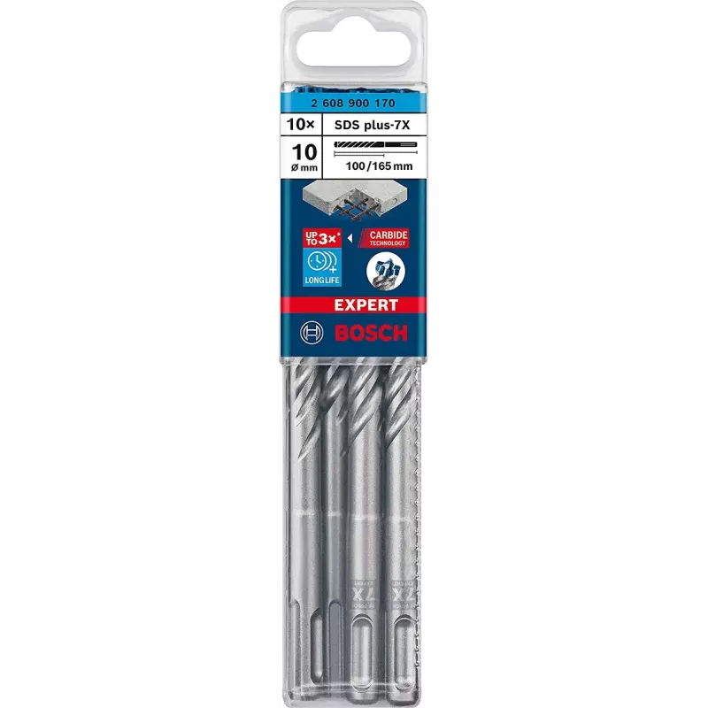Bosch Expert SDS-plus-7X grąžtas smūginiam gręžtuvui 5 mm x 165 mm, 10 vnt. (2608900158)